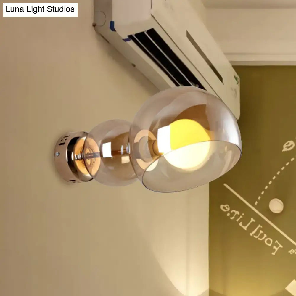 Postmodern brass amber glass wall lamp bedroom sconce light