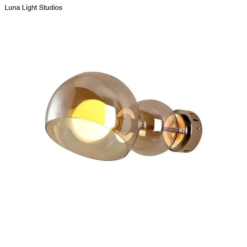 Postmodern brass amber glass wall lamp bedroom sconce light