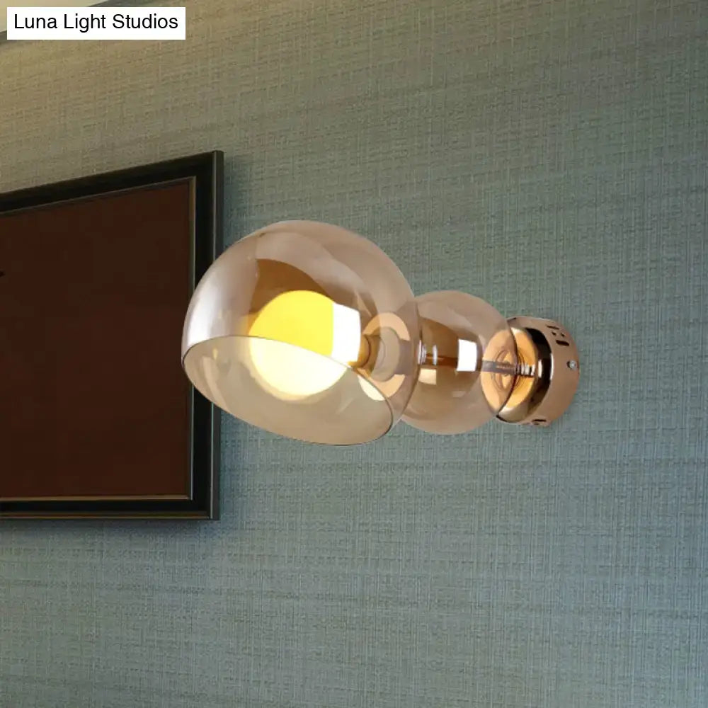 Postmodern brass amber glass wall lamp bedroom sconce light