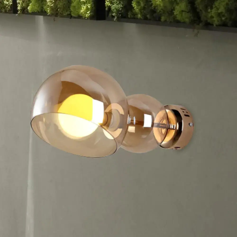 Postmodern brass amber glass wall lamp bedroom sconce light