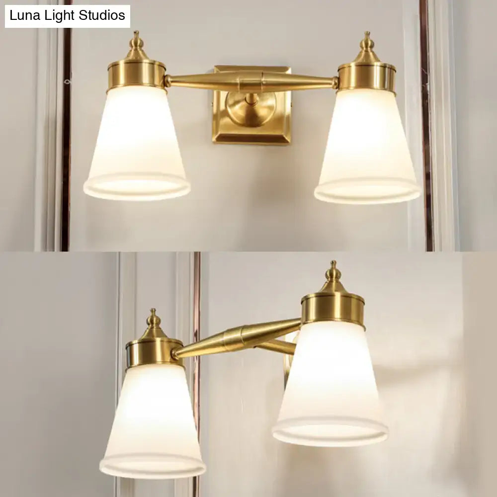 Postmodern brass and cream glass wall sconce bathroom vanity light