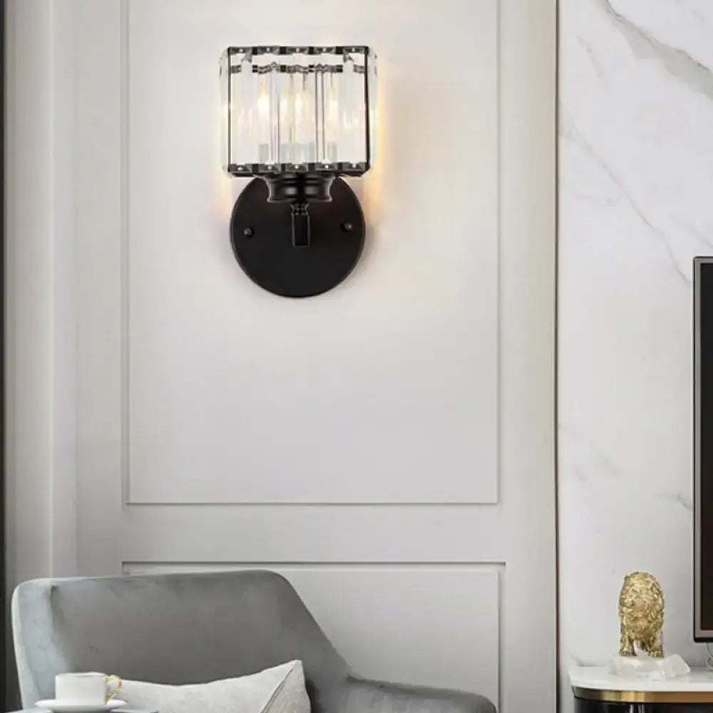 Postmodern brass & black crystal block wall sconce for bedroom