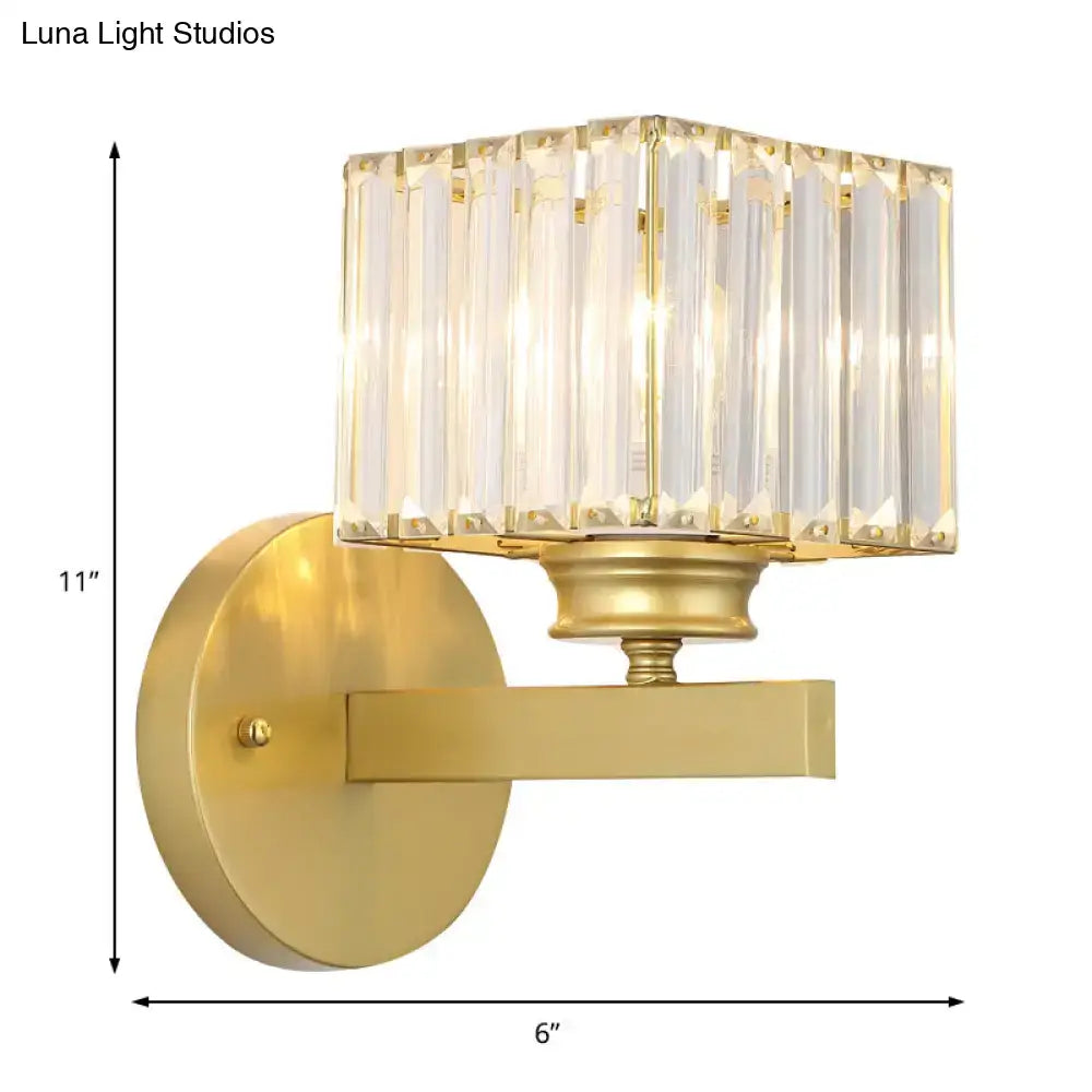 Postmodern brass & black crystal block wall sconce for bedroom