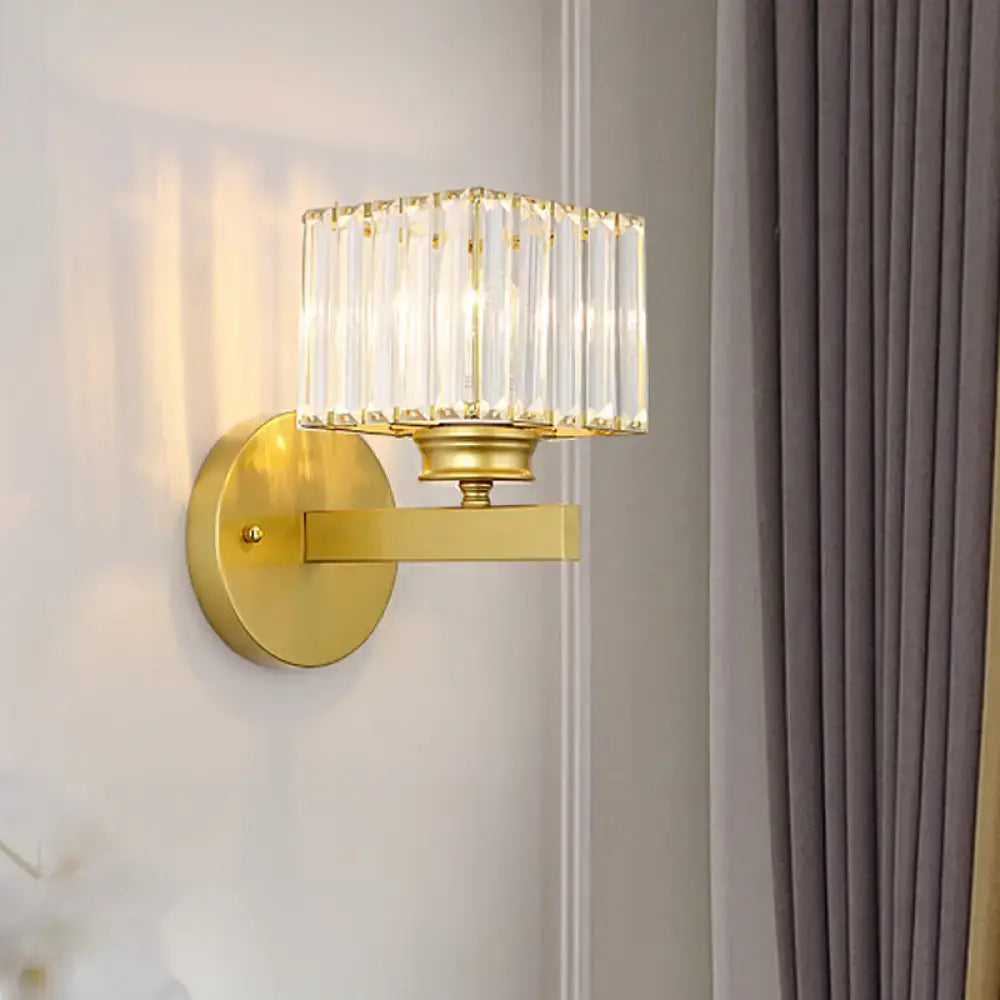 Postmodern brass & black crystal block wall sconce for bedroom