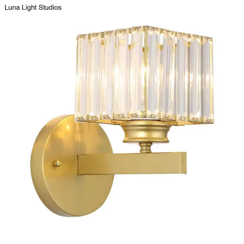 Postmodern brass & black crystal block wall sconce for bedroom