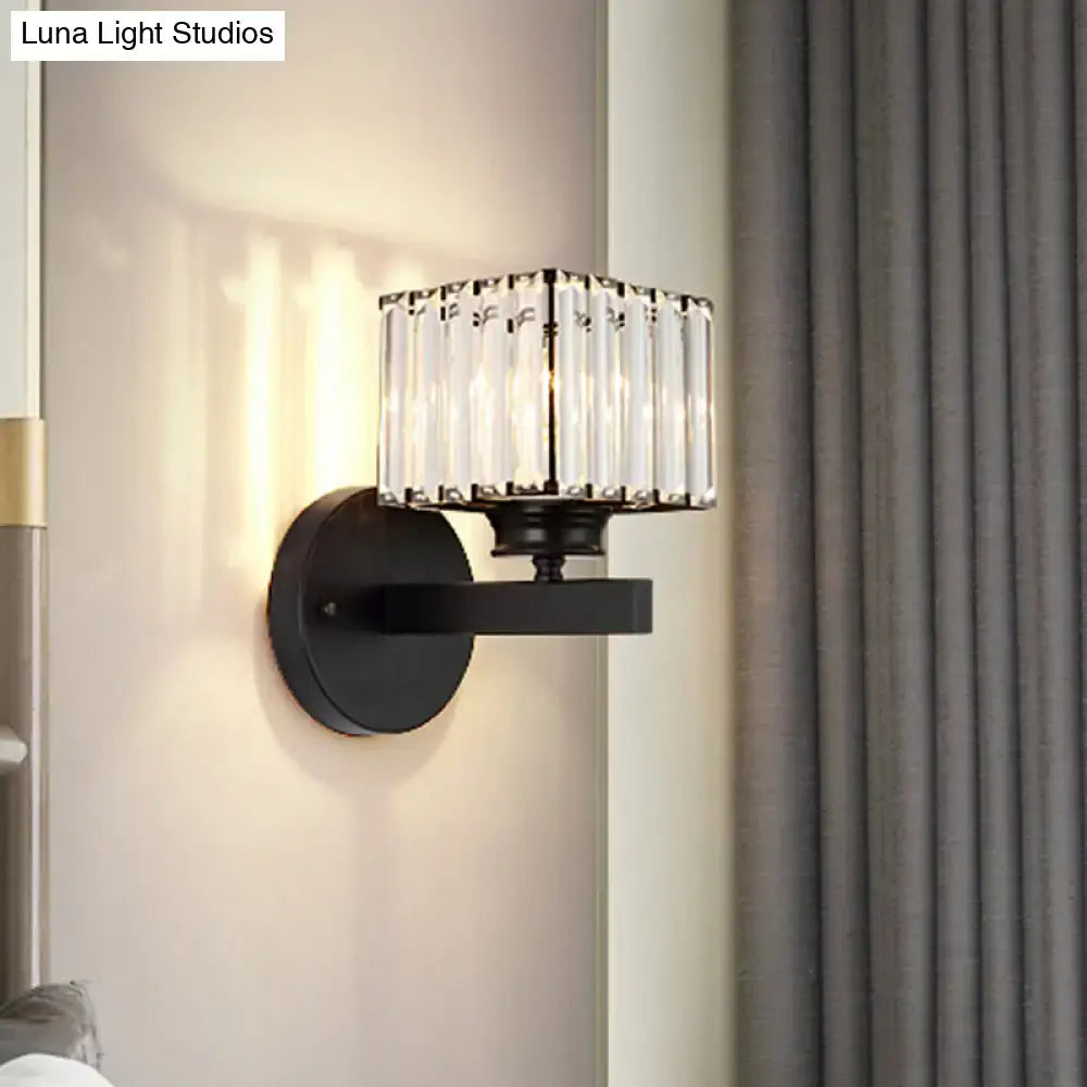 Postmodern brass & black crystal block wall sconce for bedroom
