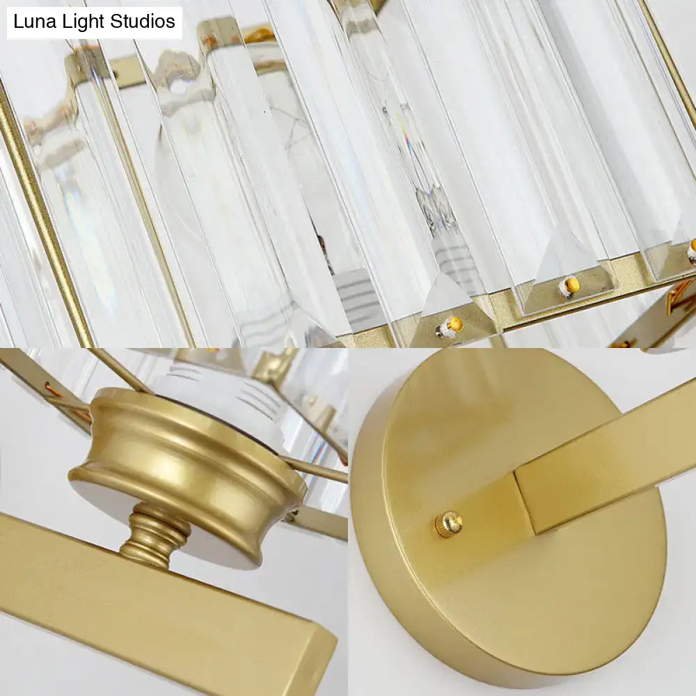 Postmodern brass & black crystal block wall sconce for bedroom