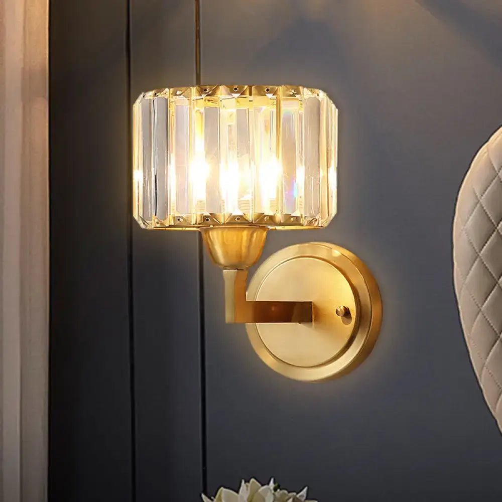 Postmodern brass crystal prism wall lamp bedroom sconce fixture