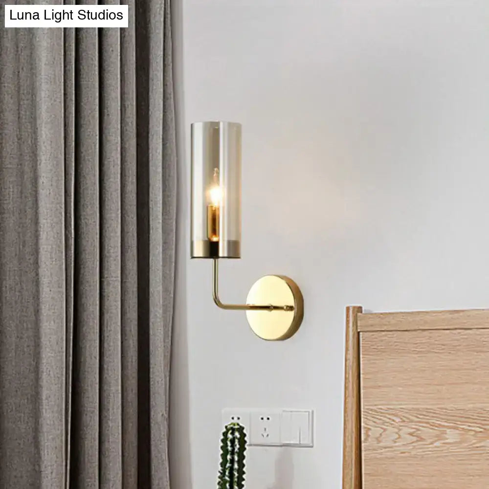 Postmodern brass finish smoked glass wall lamp bedroom sconce