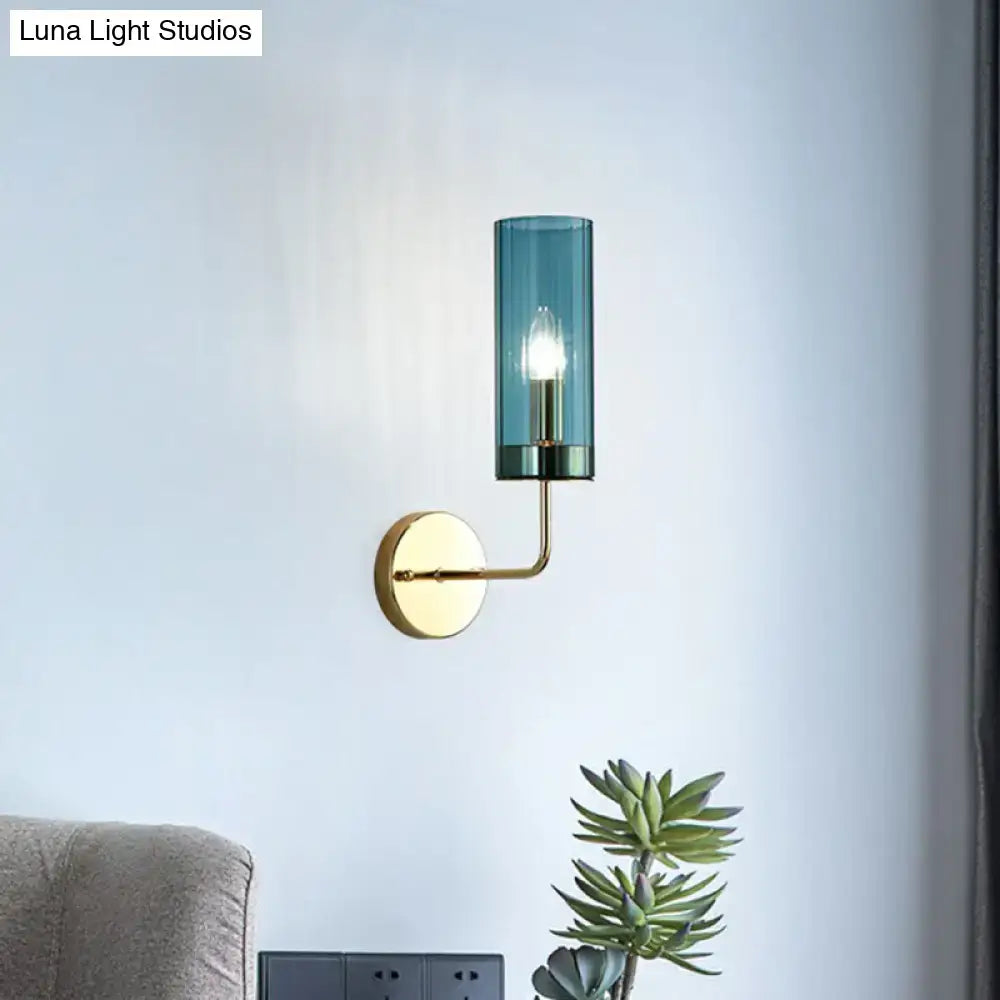 Postmodern brass finish smoked glass wall lamp bedroom sconce
