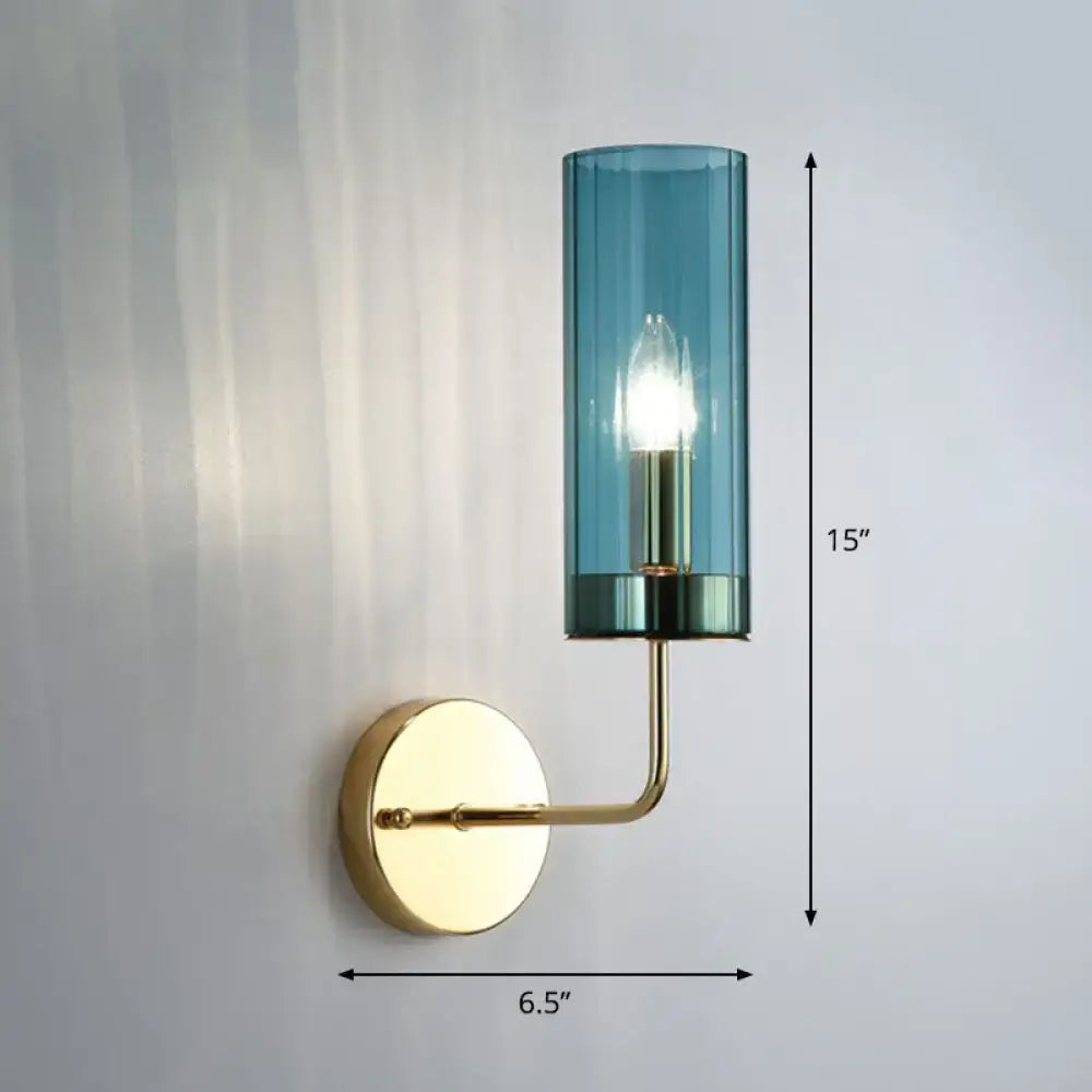 Postmodern brass finish smoked glass wall lamp bedroom sconce
