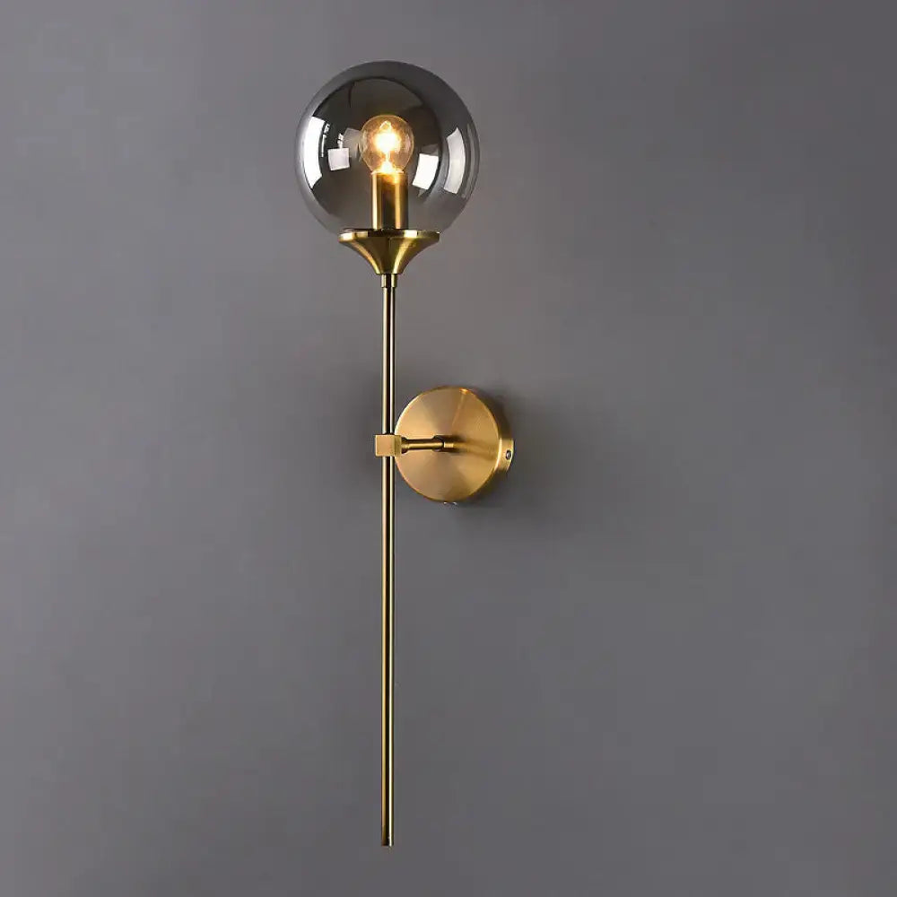 Postmodern brass pencil arm wall lamp with glass shade bedroom sconce