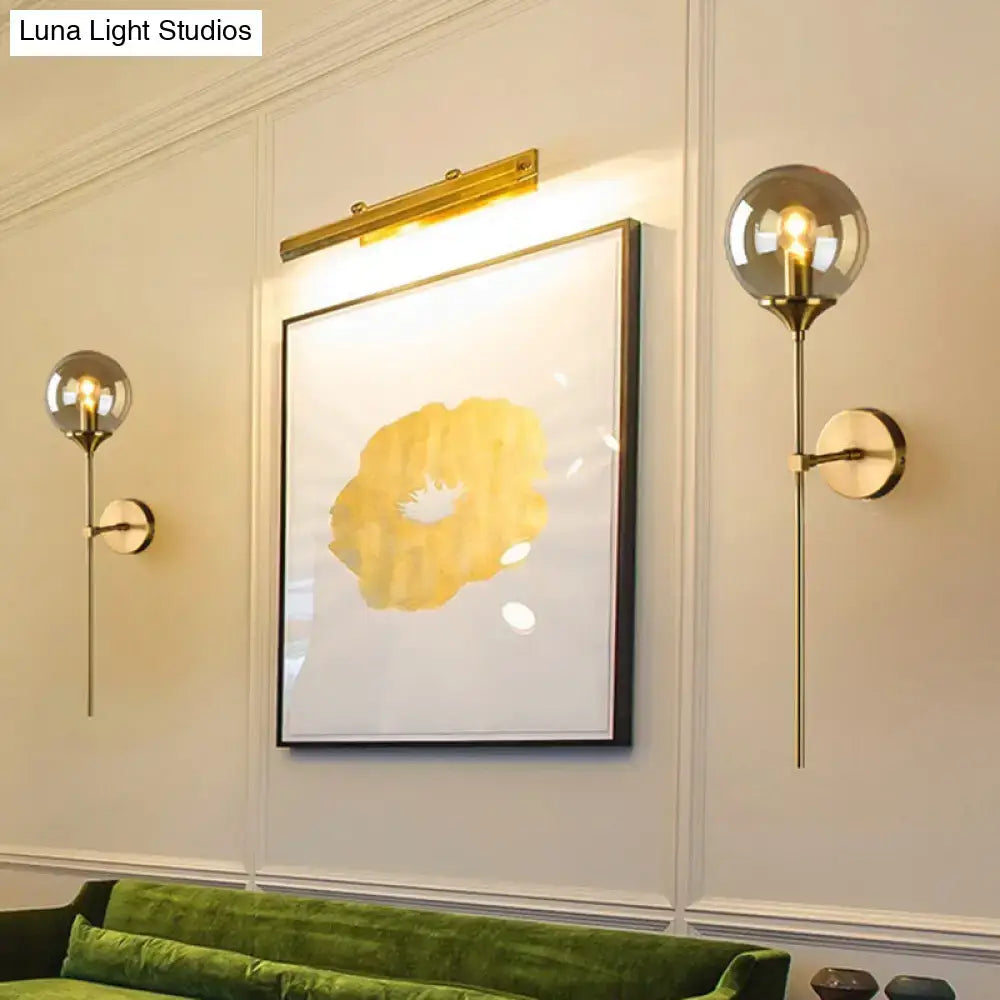 Postmodern brass pencil arm wall lamp with glass shade bedroom sconce