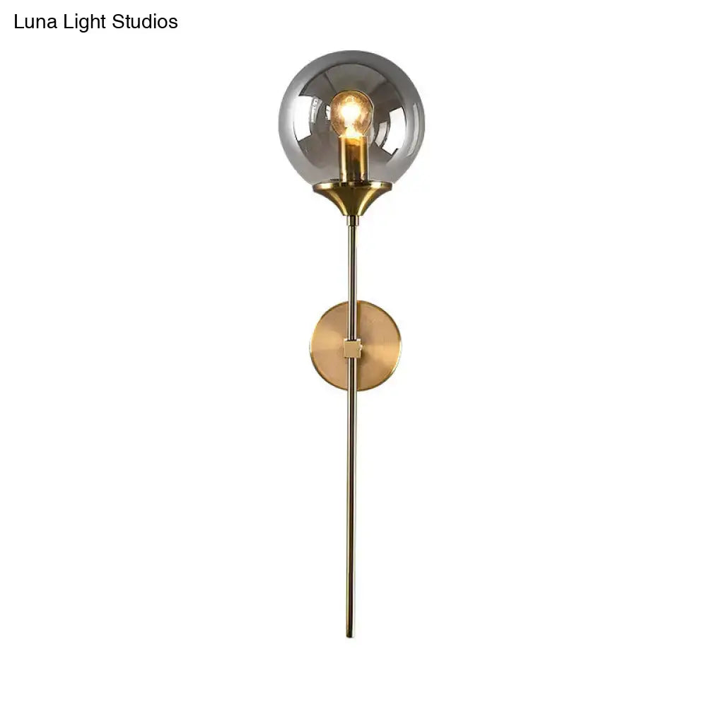 Postmodern brass pencil arm wall lamp with glass shade bedroom sconce