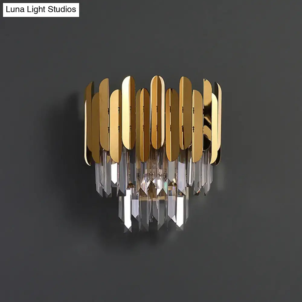 Postmodern brass tiered flush wall sconce crystal bedroom light