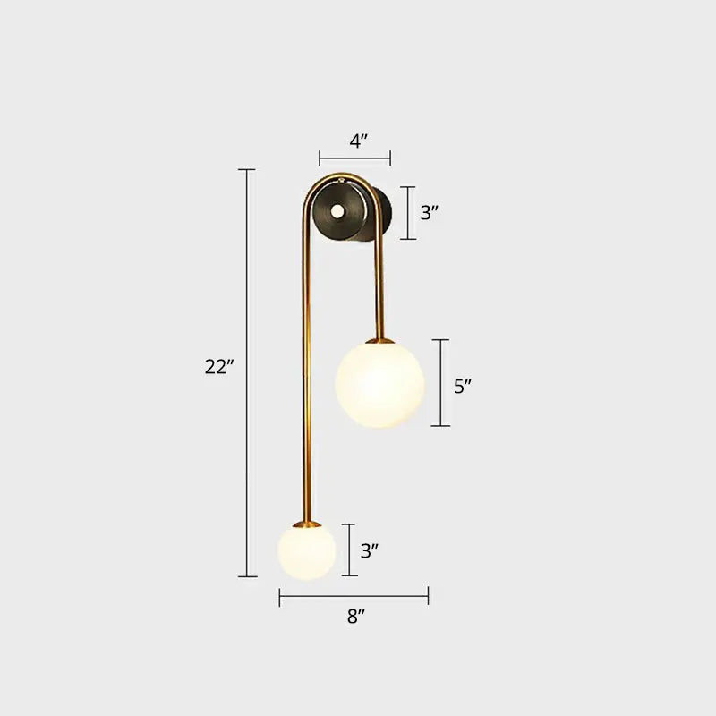 Postmodern brass wall sconce light with opal glass shade bedroom decor