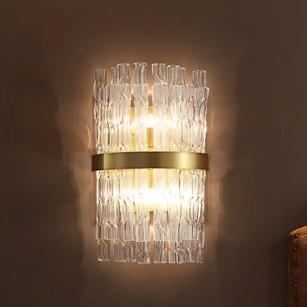Postmodern crystal rod brass wall light fixture bedroom sconce