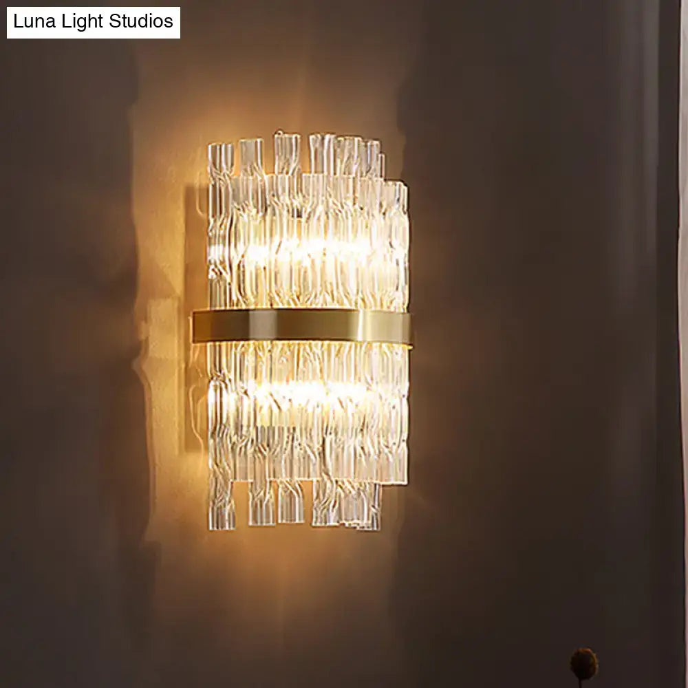 Postmodern crystal rod brass wall light fixture bedroom sconce