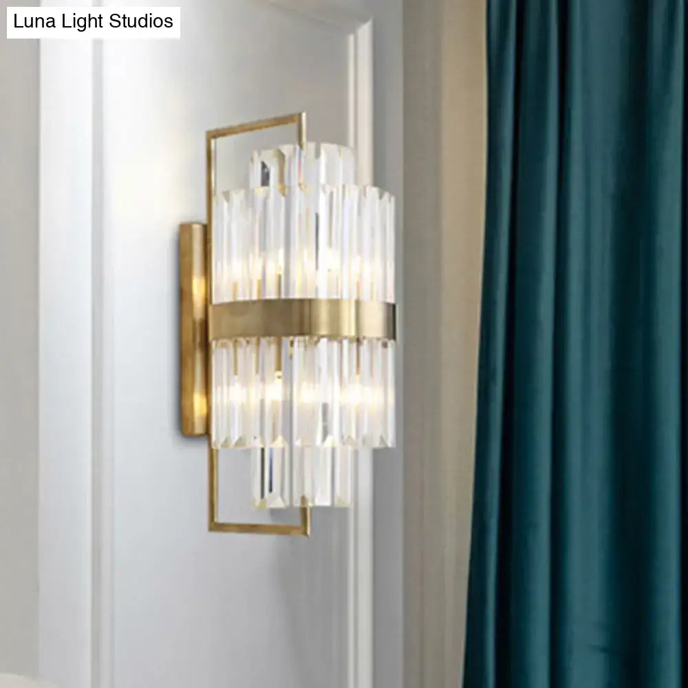 Postmodern gold and crystal wall sconce corridor direct wired electric
