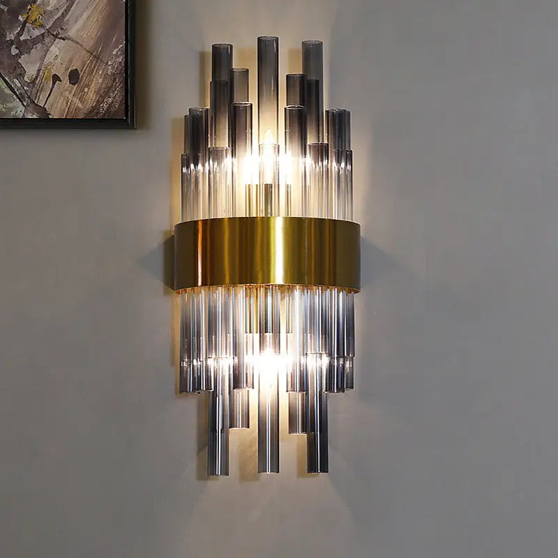 Postmodern gold and gray cylinder wall light – hallway wall lamp