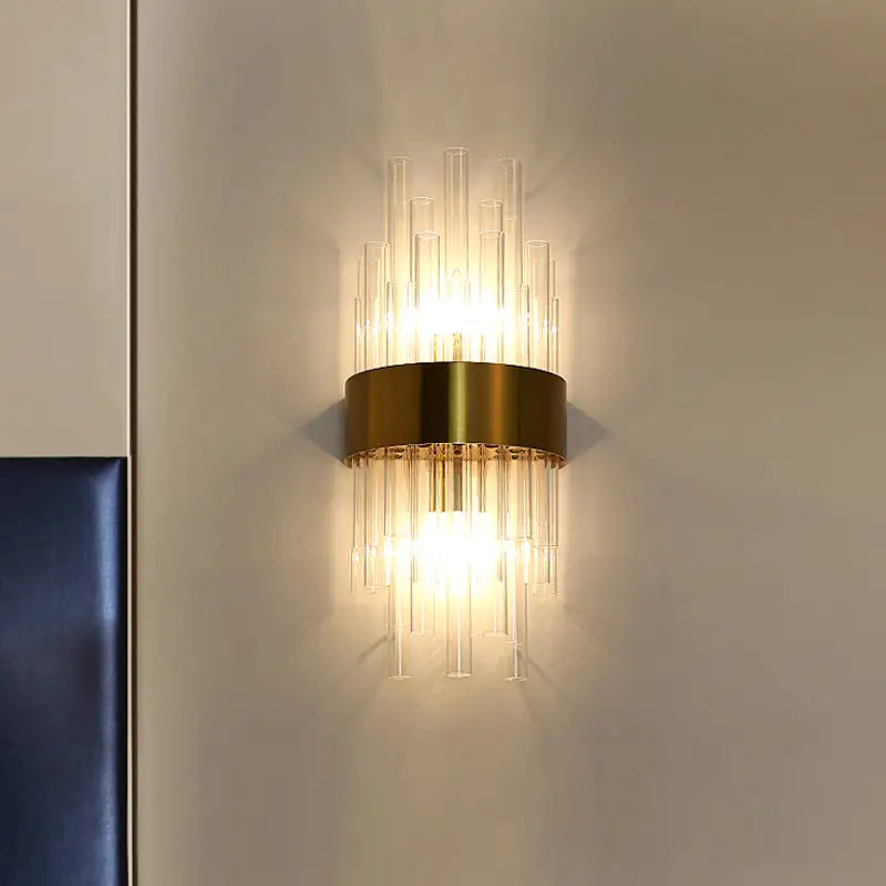 Postmodern gold and gray cylinder wall light – hallway wall lamp