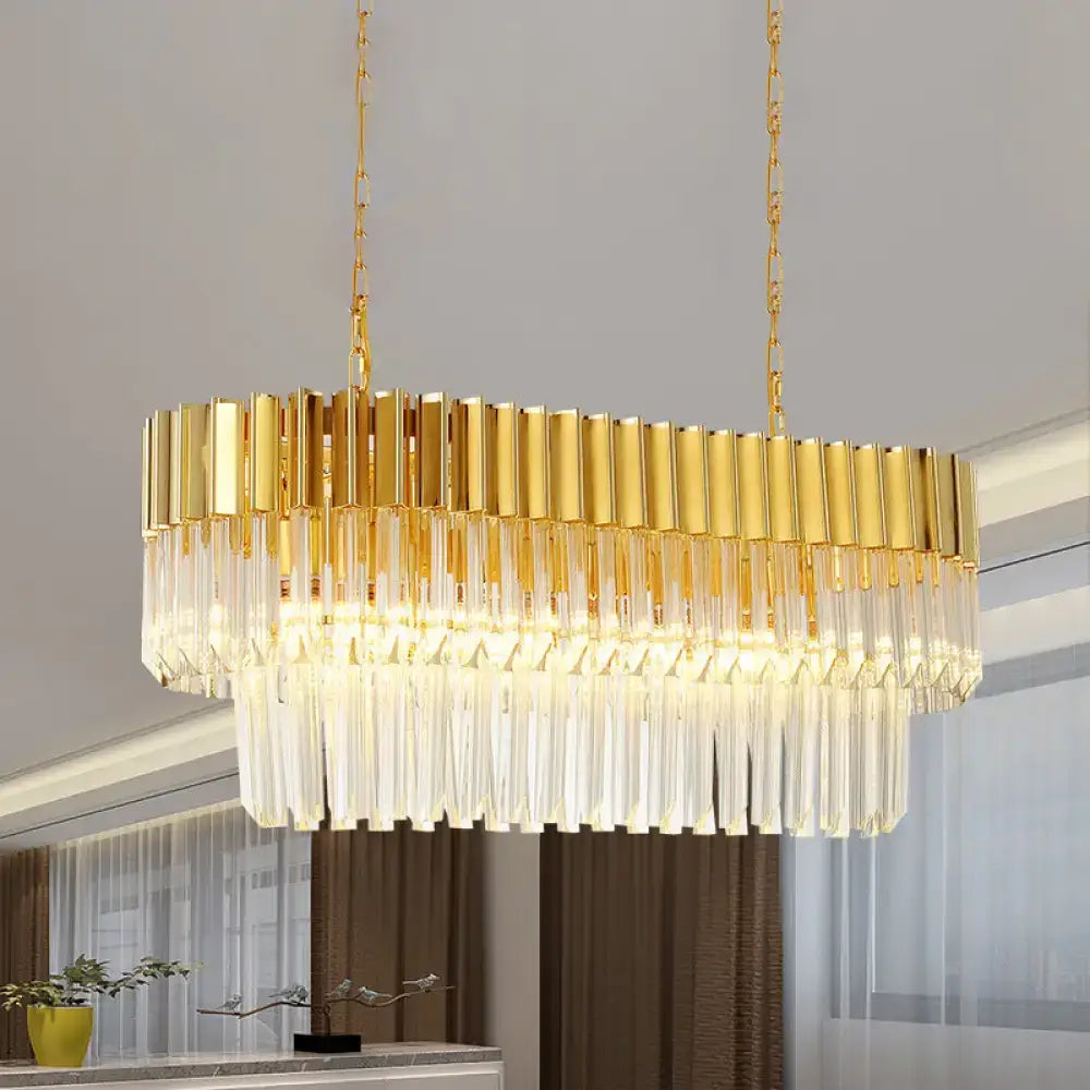 Postmodern gold & clear crystal island light fixture dining room