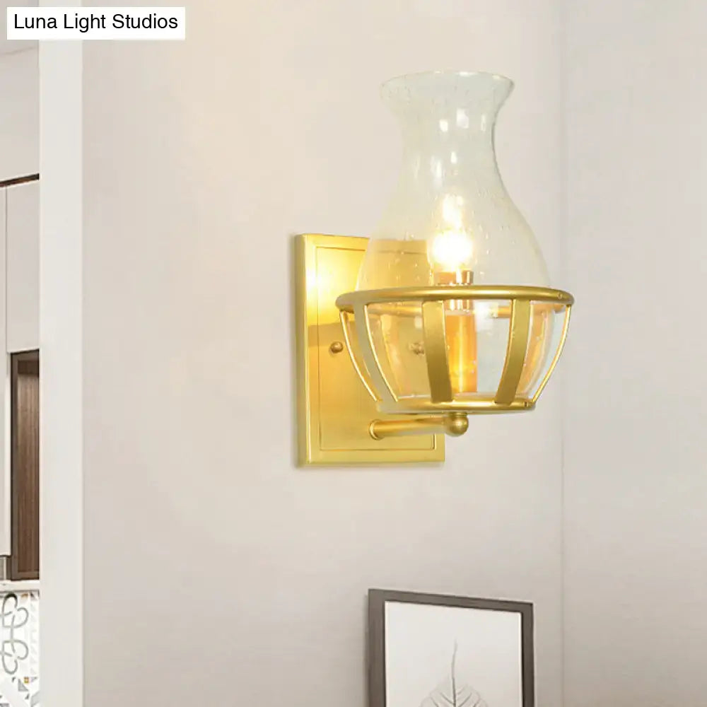 Postmodern gold clear glass wall lamp living room metal frame sconce