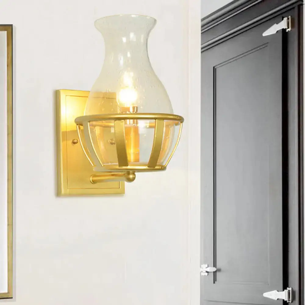 Postmodern gold clear glass wall lamp living room metal frame sconce