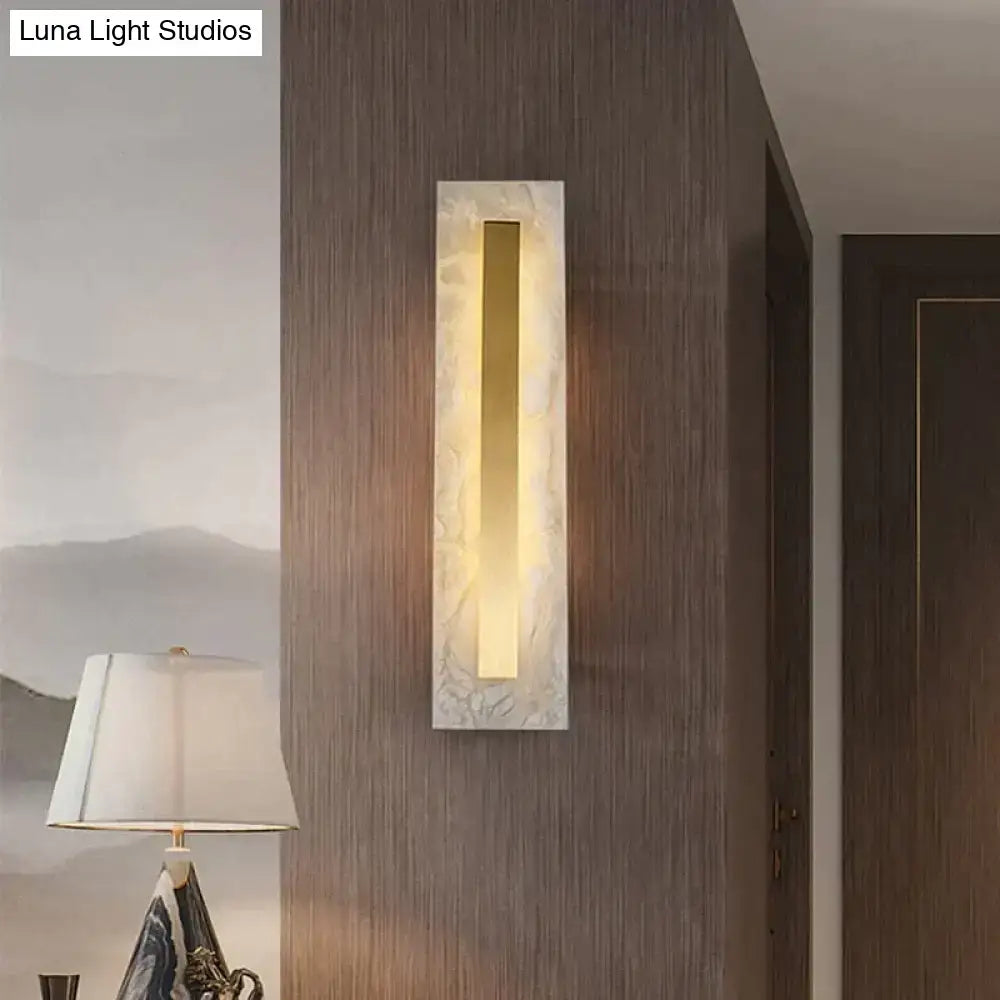 Postmodern gold copper marble wall lamp with warm light and white marble panel for living room decor
