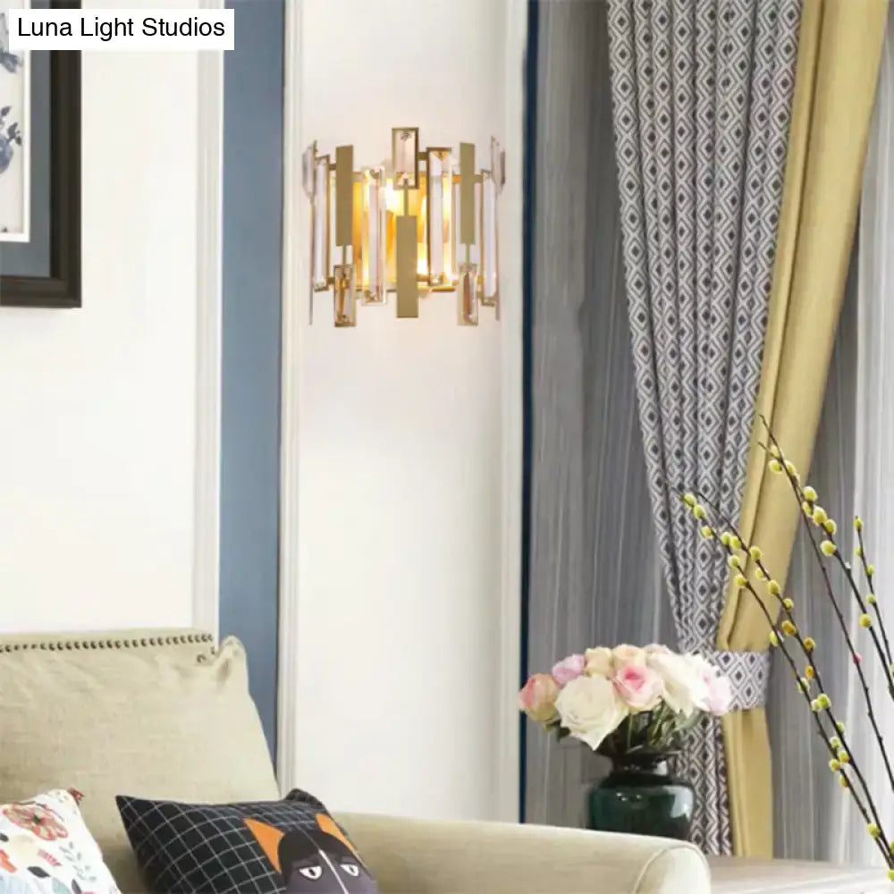 Postmodern gold crystal block wall light fixture living room