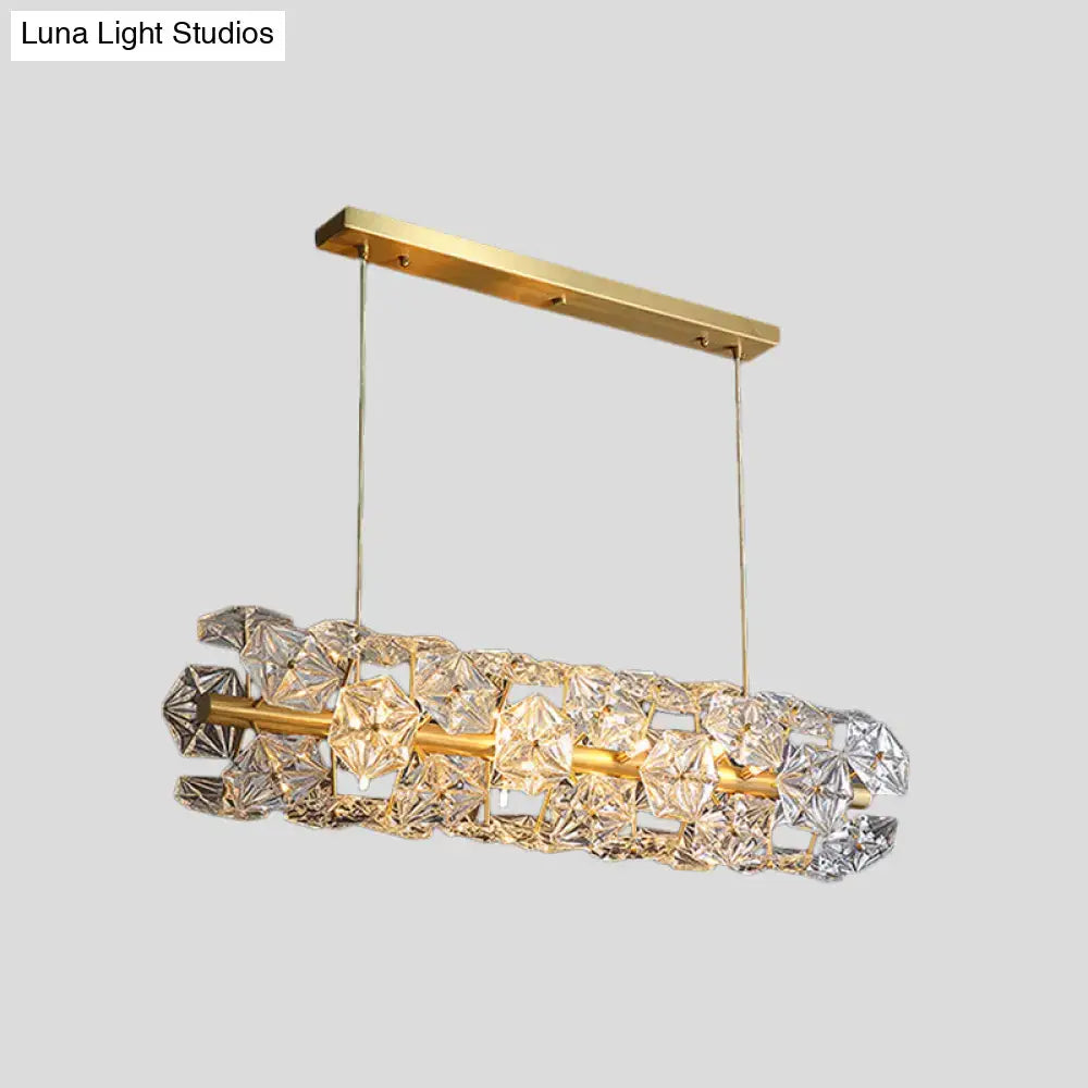 Postmodern gold crystal hexagon shade island light for dining room