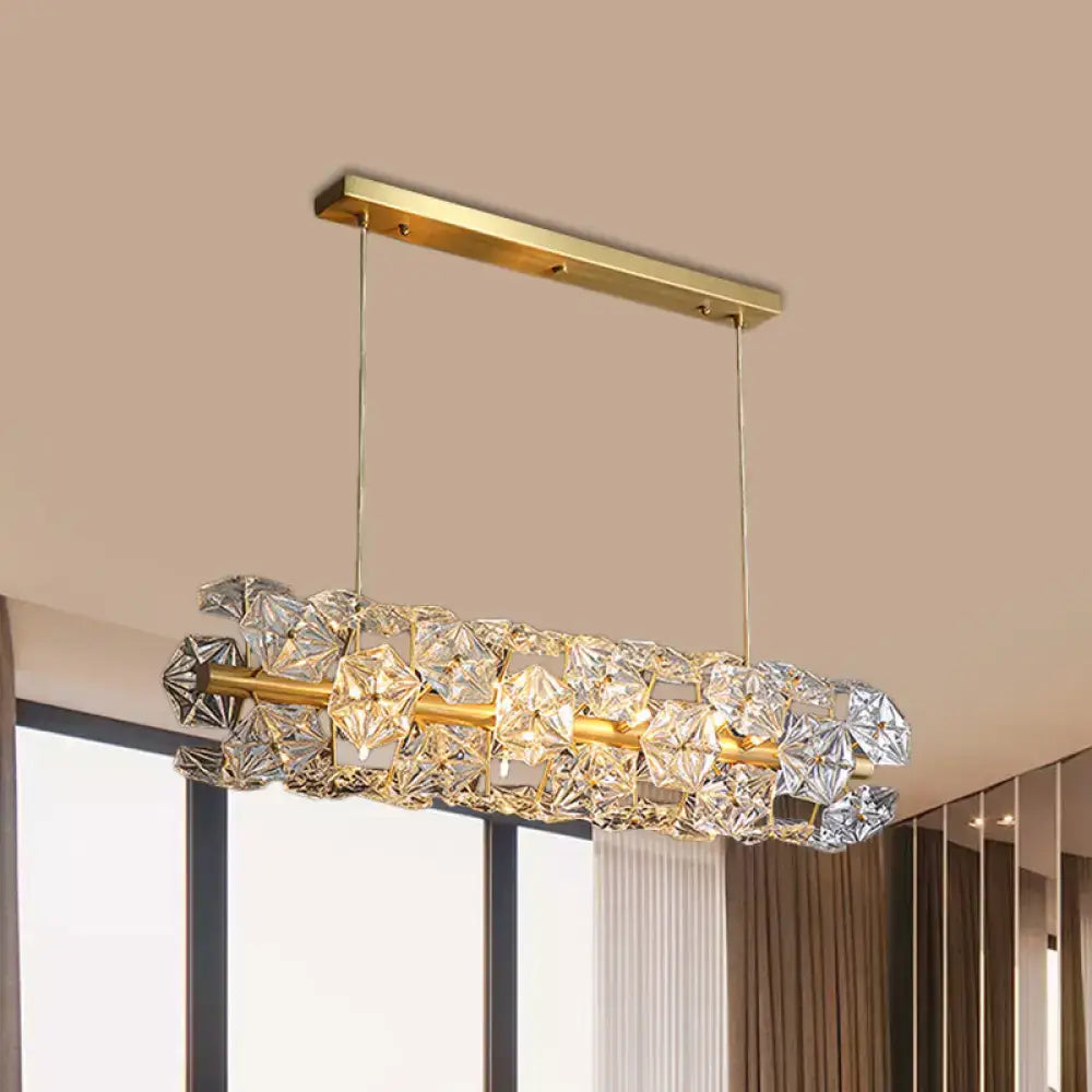 Postmodern gold crystal hexagon shade island light for dining room