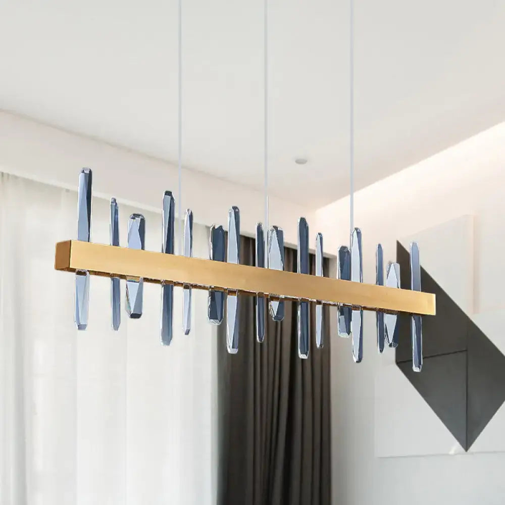 Postmodern gold crystal linear hanging island light dining room