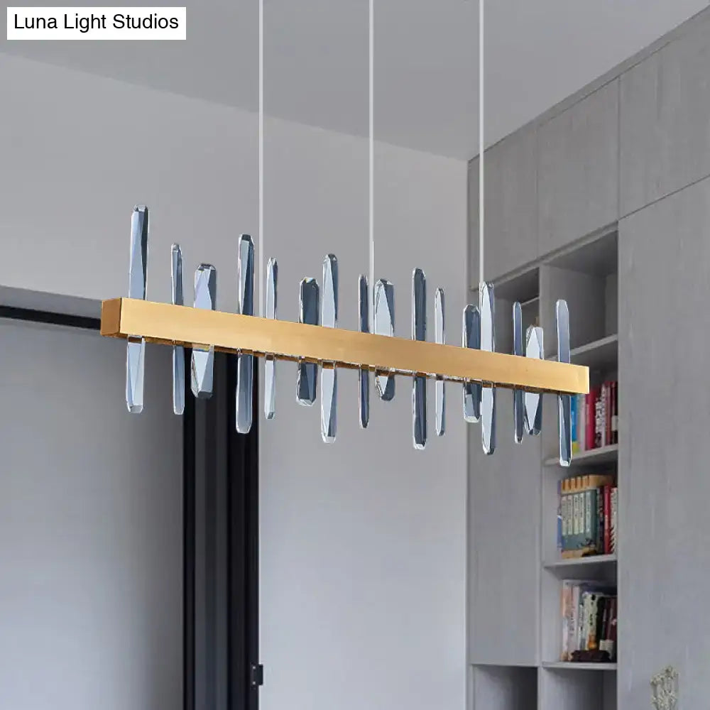 Postmodern gold crystal linear hanging island light dining room