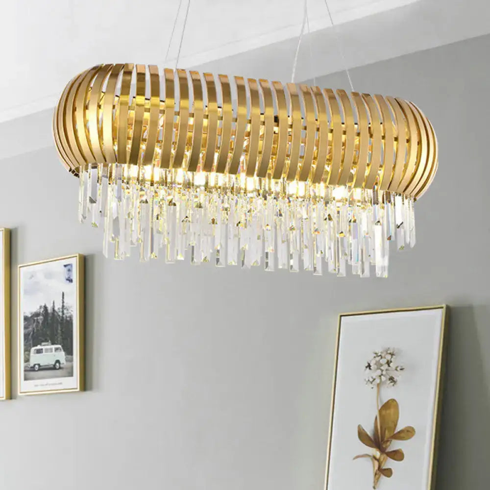 Postmodern gold crystal oval chandelier dining room island light