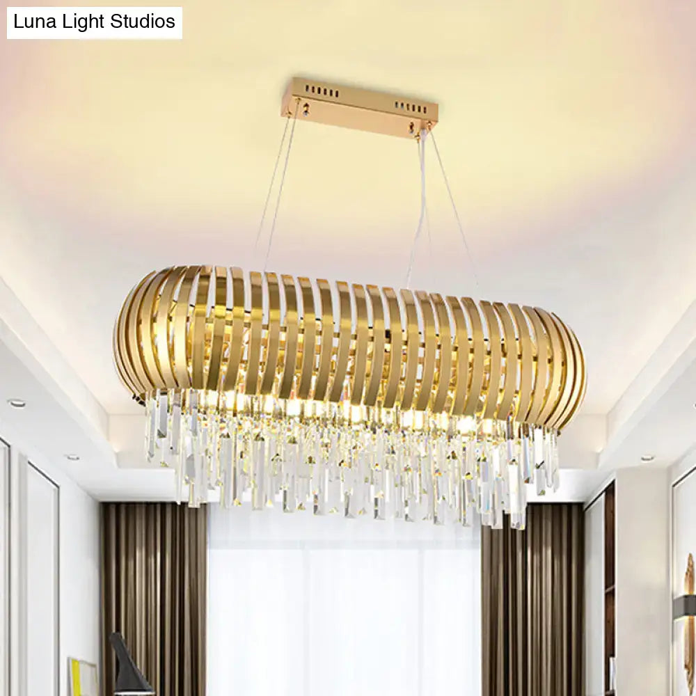 Postmodern gold crystal oval chandelier dining room island light
