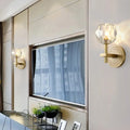 Postmodern gold crystal wall mounted light with faceted crystal globe shade for living room mounted light