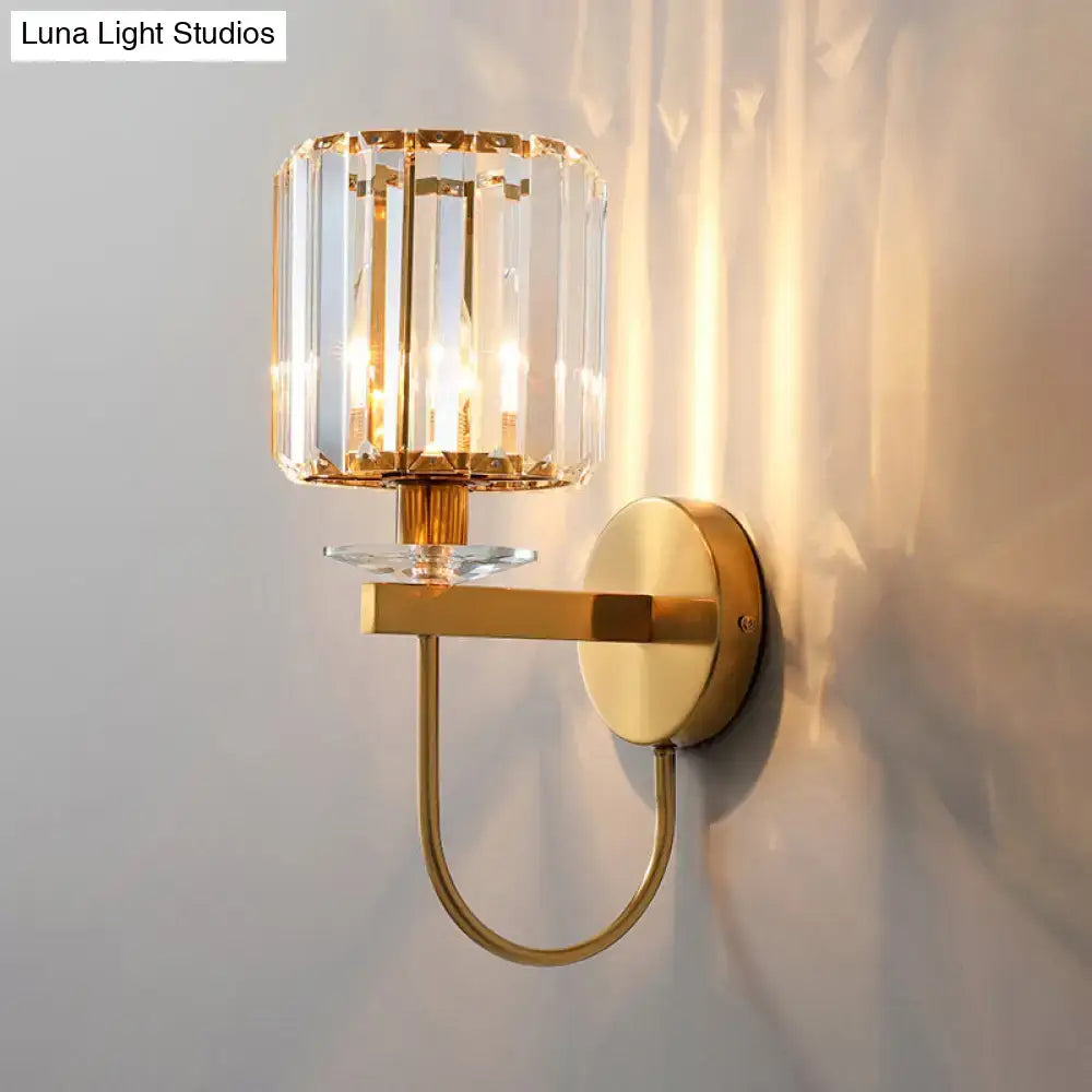 Postmodern gold crystal wall sconce curved arm bedroom light