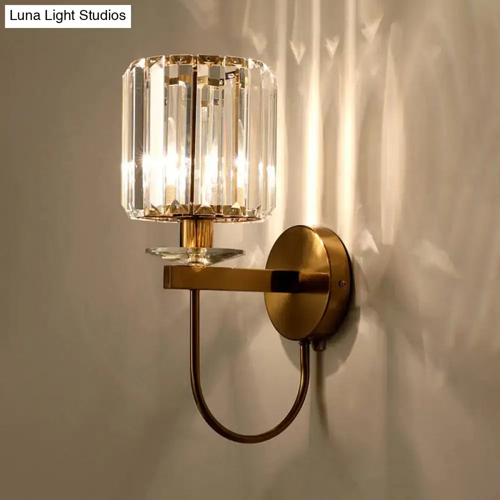 Postmodern gold crystal wall sconce curved arm bedroom light