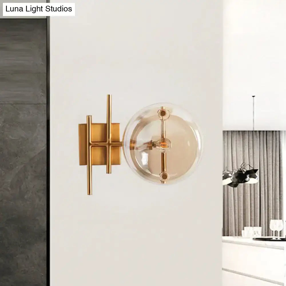Postmodern gold double ball wall mounted light bedroom glass sconce