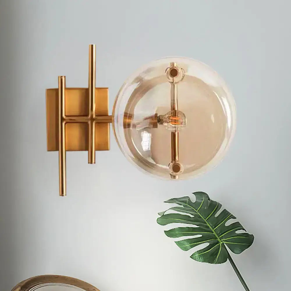 Postmodern gold double ball wall mounted light bedroom glass sconce