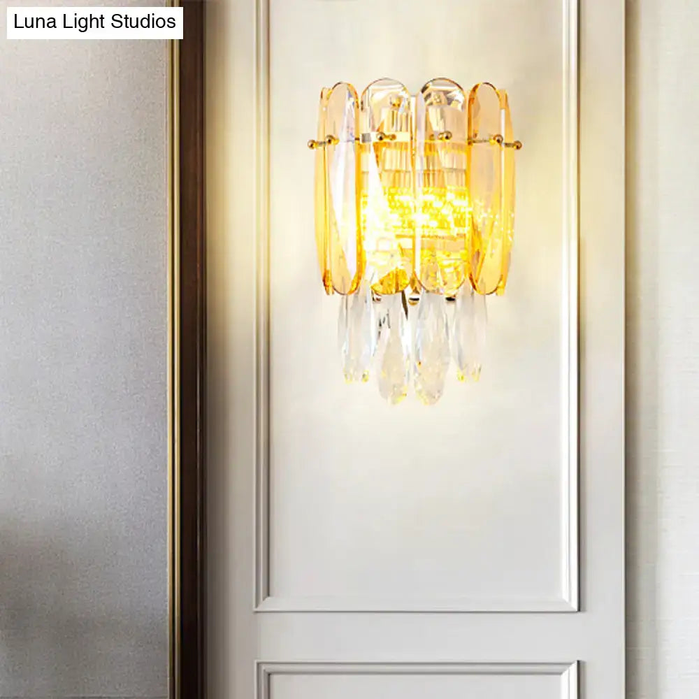 Postmodern gold faceted crystal sconce light for bedroom