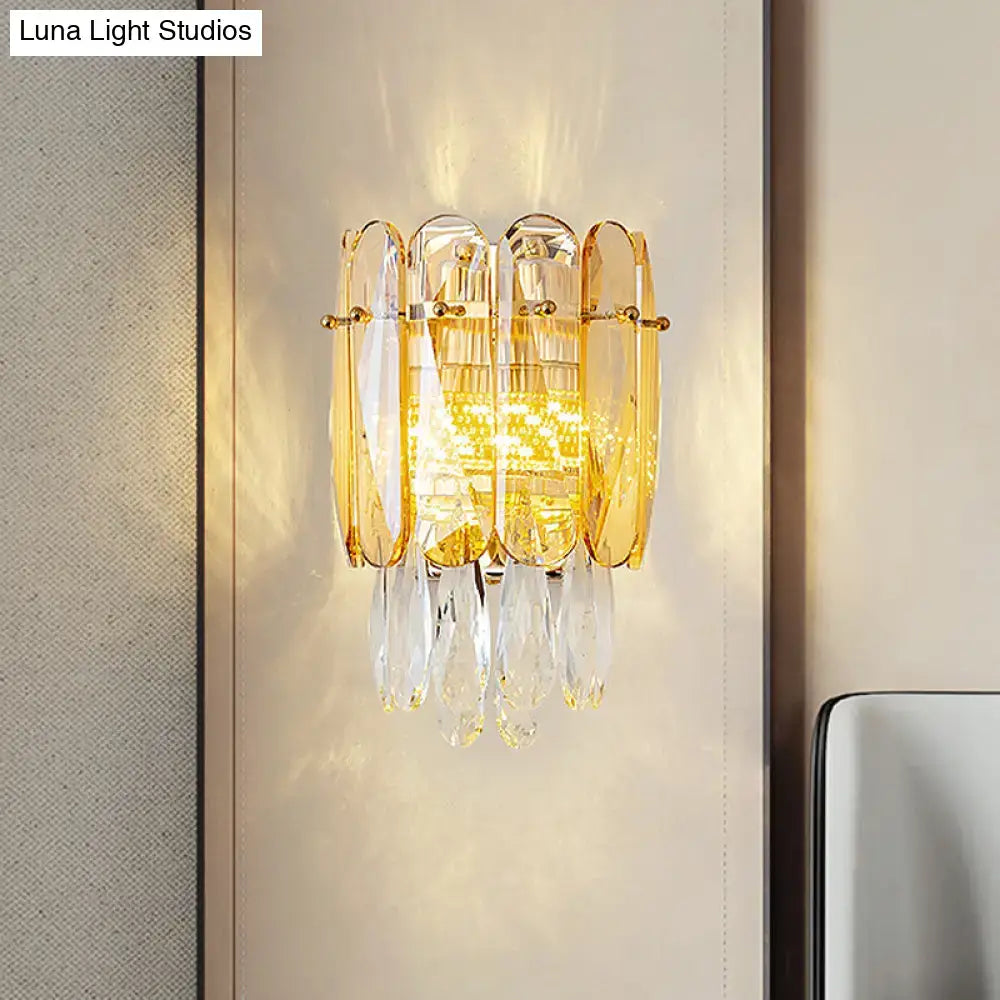 Postmodern gold faceted crystal sconce light for bedroom