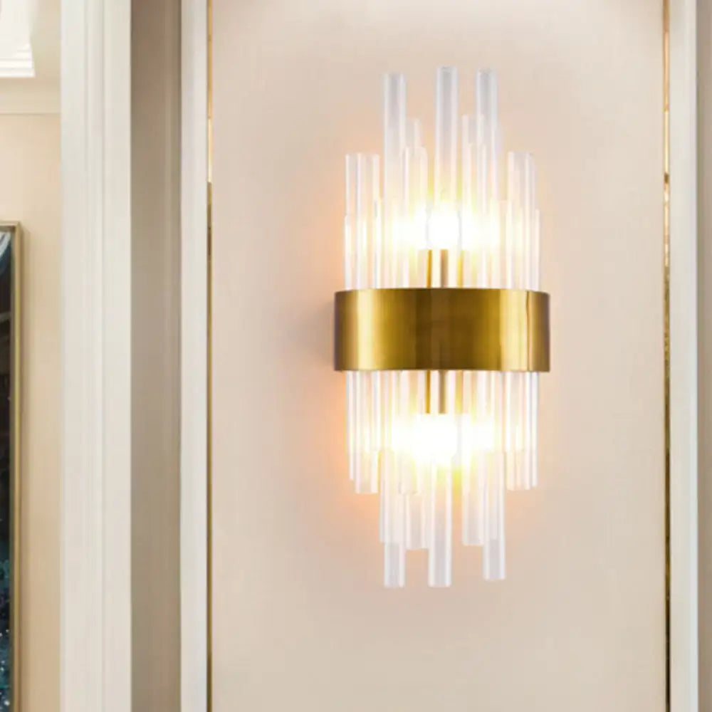 Postmodern gold fluted crystal wall sconce bedroom 110v-120v light