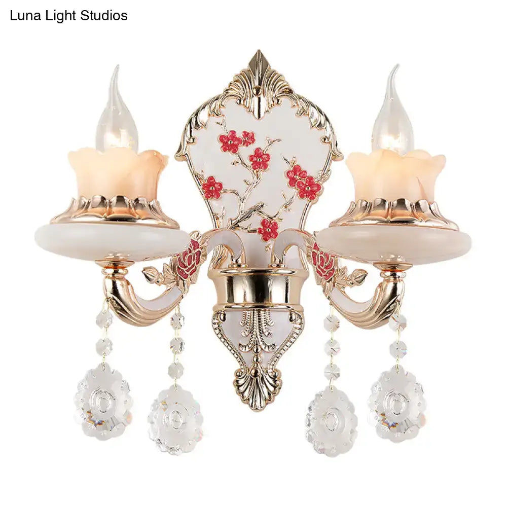 Postmodern gold frosted glass floral wall sconce – dining room 110v-120v