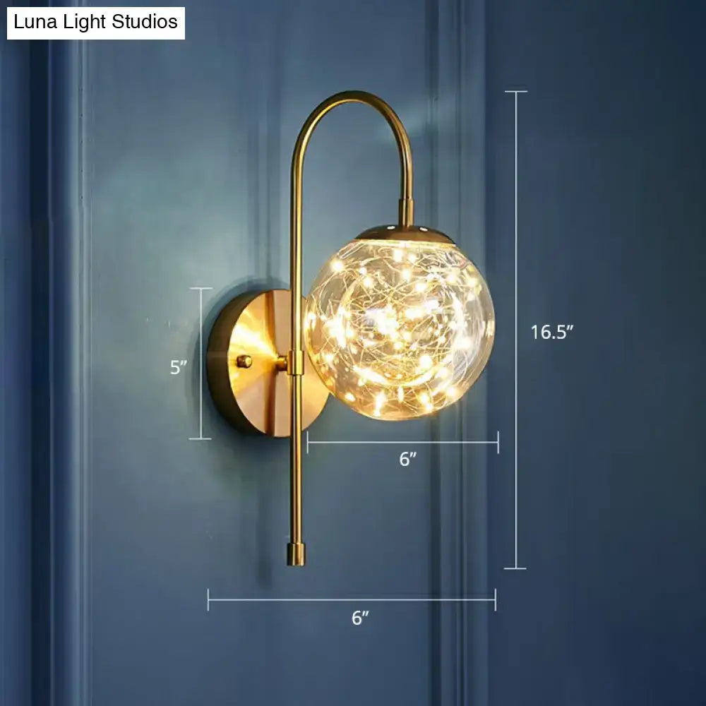 Postmodern gold glass globe wall light fixture bedroom starry led