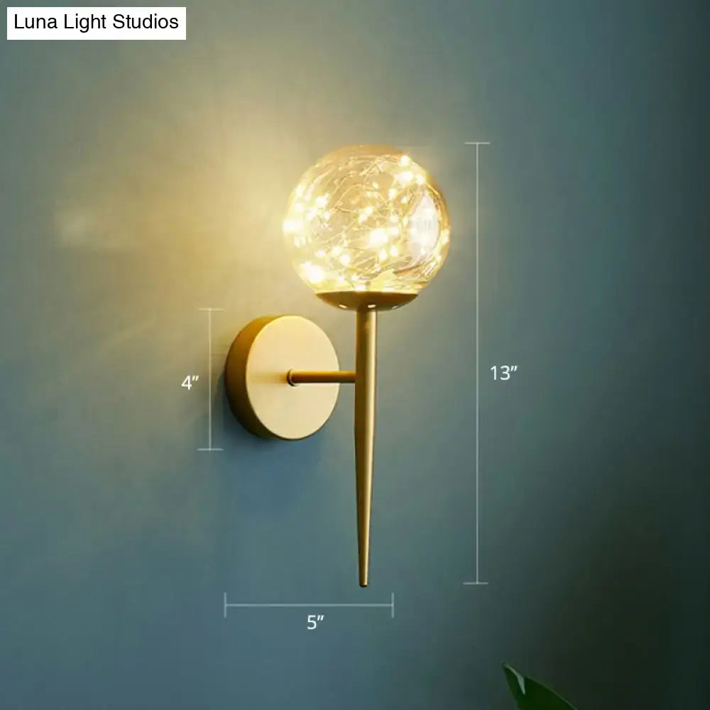 Postmodern gold glass globe wall light fixture bedroom starry led