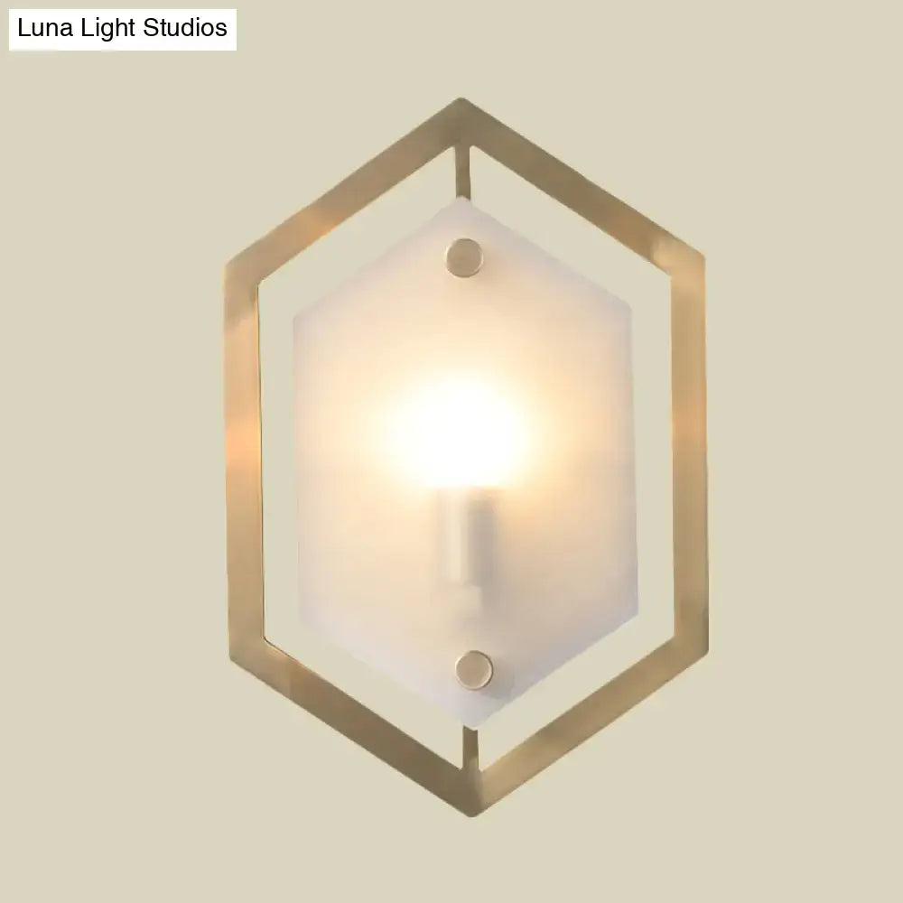 Postmodern gold hexagon wall lamp bedroom glass shade sconce lighting