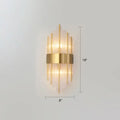 Gold-toned postmodern wall sconce with vertical k9 crystal glass rods and metallic band for living room lighting