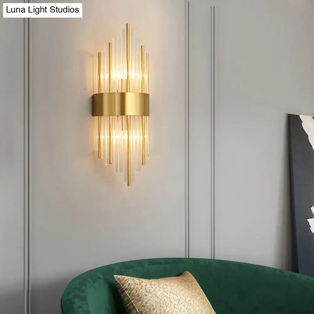 Postmodern gold k9 crystal wall sconce living room 2-light glass rods